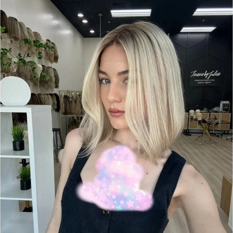 

14inch Soft Ombre Blond Wave Hair 150 density and 13×4 100%human hair wig lace front wig, with baby hair pre plucked