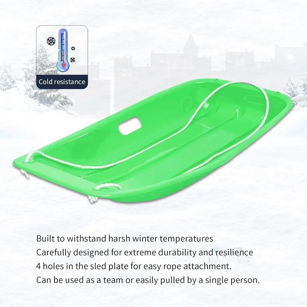 Durable 2-Person Snow Sled with Reinforced Plastic, Wide-Body Design for High Weight Capacity and Pull Rope