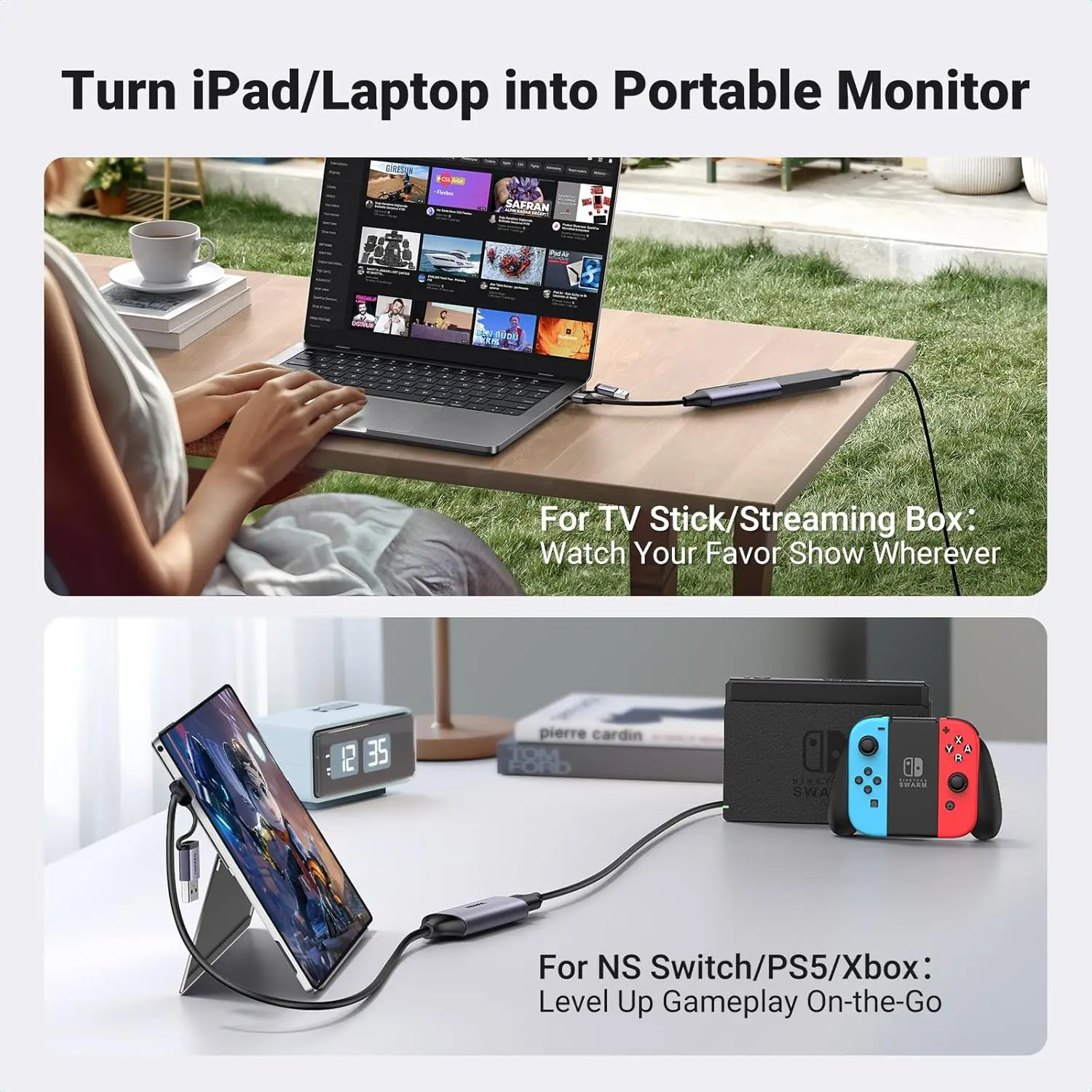 การ์ดจับภาพวิดีโอ UGREEN HD-MI เป็น USB C อุปกรณ์สตรีมมิ่ง 1080P 60FPS บันทึกภาพ 4K รองรับเสียง บันทึกเกม