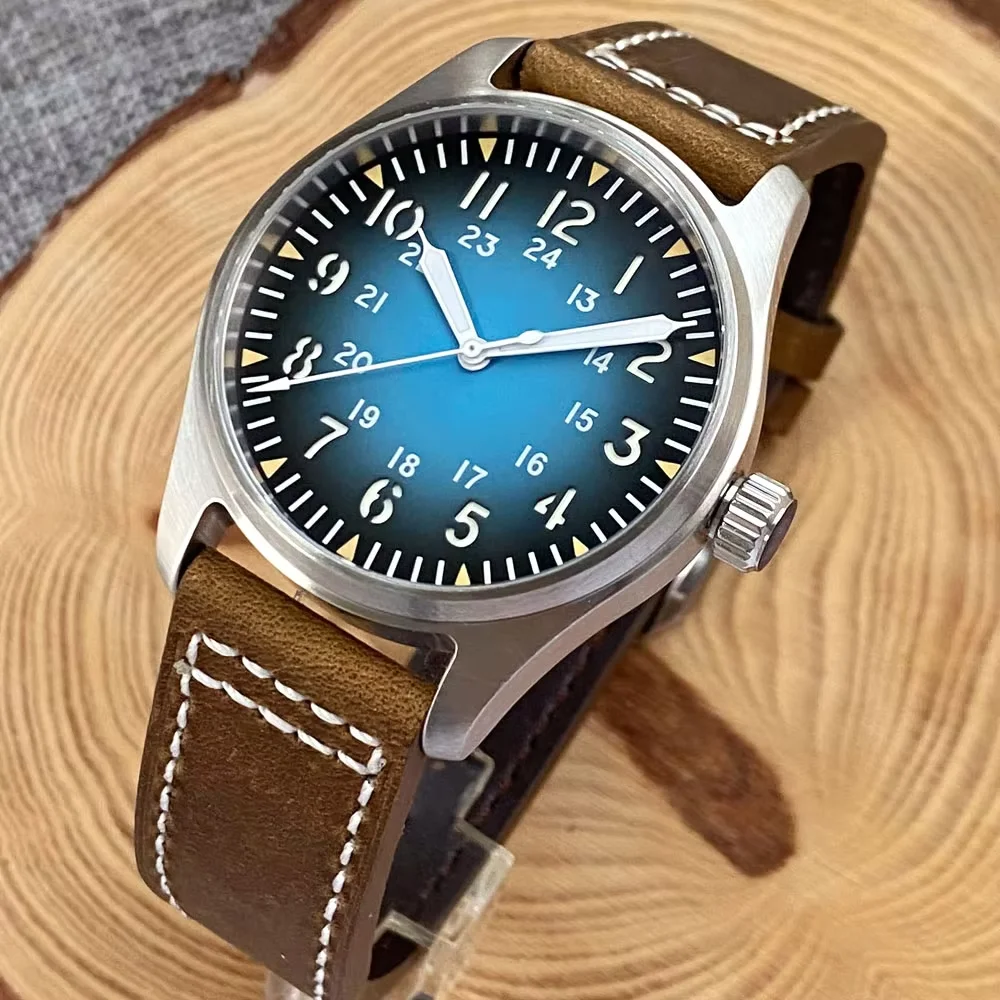 

Retro 39mm Pilot Green Blue Gray Dial Miyota8215 Automatic Tandorio Men Dive Watch 200m Waterproof Green Luminous Sapphire Glass