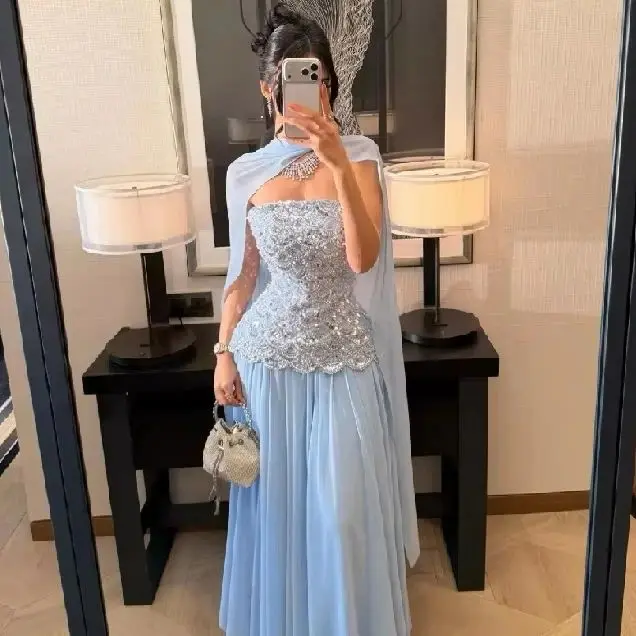 

Sequins Beaded Prom Dress Saudi Arabia Formal Wedding Party Dress Pleated Ruched Ruffle Chiffon Evening Dresses 2026 Customized