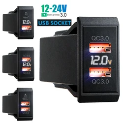 12v car usb charger fast charge Outlet Socket With Voltmeter Quick Charge Adapter for 12v 24v Truck Motorcycle RV Marine