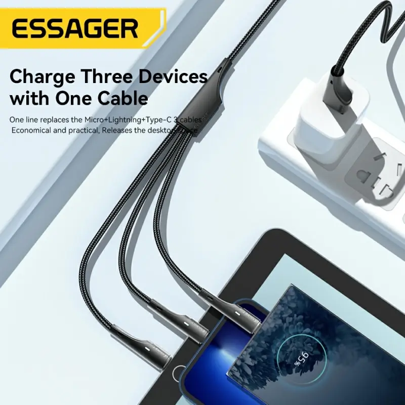 Essage 3 in 1 USB Cable Micro USB Type C Fast Charger Micro USB Type C Data Cable For IP 14 13 Samsung Xiaomi Huawei