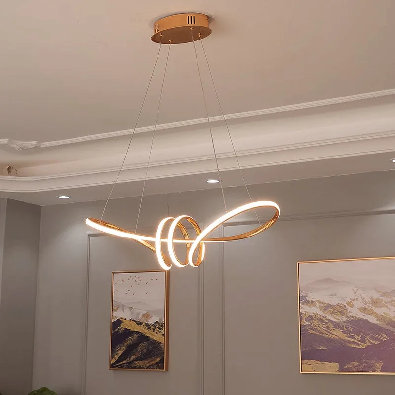 

Wave-Shaped Chandeliers Aluminum Circle Rings Ceiling Linear LED Lights Modern Nordic Bar Dining Room Living Room Pendant Light