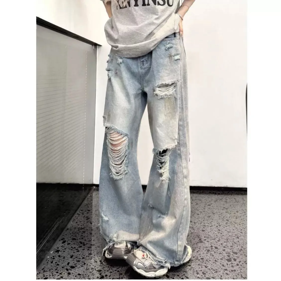 American Retro Distressed Ripped Jeans For Men And Women, Summer 2026 New Design, Loose Wide-Leg Pants