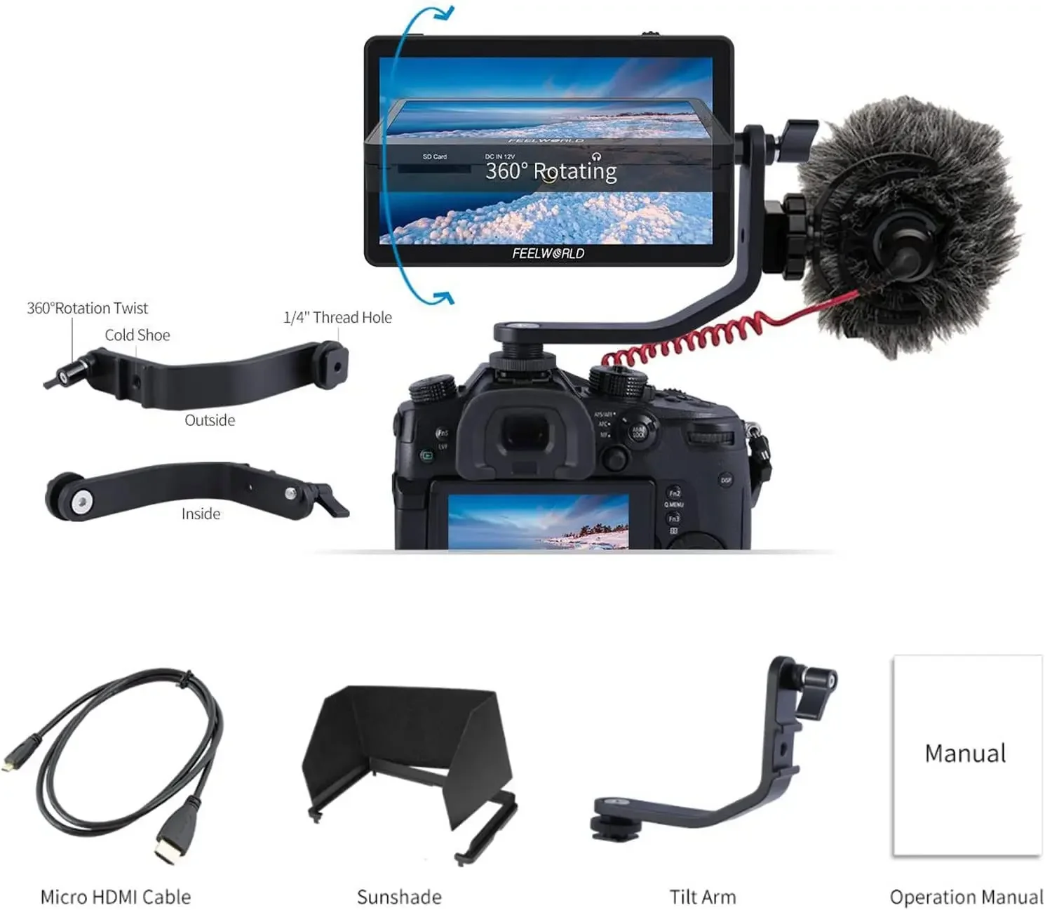 NEU FEELWORLD F6 Plus V2 6-Zoll DSLR IPS Video Peaking Focus Kamera Feld-Touchscreen-Monitor