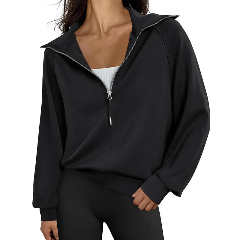 European and American Women's Long-Sleeve Top, Yoga and Sports Half-Zip Stand-Up Collar Sweatshirt, Running and Fitness Wear