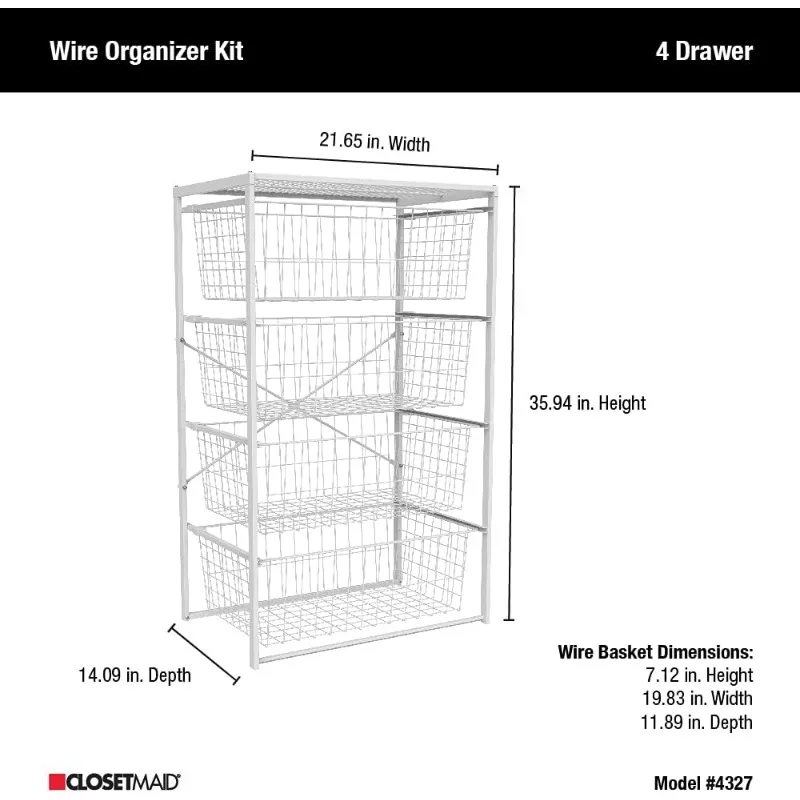 Wire Basket  Organizer Unit with Shelf for Pantry, Closet, Clothes, Linens, Sturdy Steel, Easy Assembly,