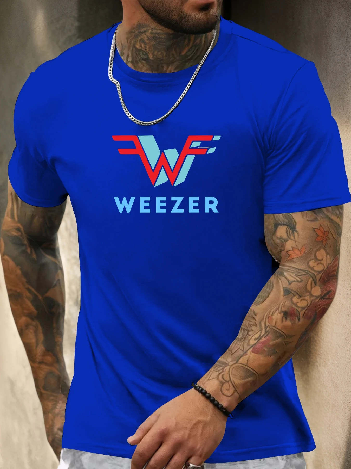 Schwarzes Kurzarm-T-Shirt für Herren, 100 % Baumwolle, Weezer, Grafikdruck, Rundhalsausschnitt, Sommer, atmungsaktiv, lässig, modisch, cooles T-Shirt