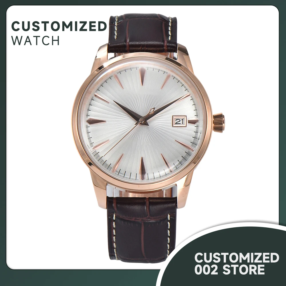 Customized NH35 Cocktail Automatic Watch Waterproof Wristbatch Double Dome Tandorio Dive Clock Date Leather Band Mens Watch