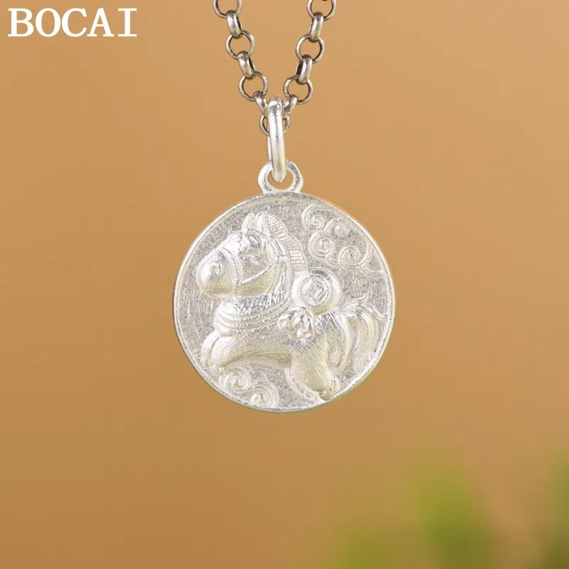 

BOCAI NEW S999 Чистый серебряный простой художественный тисненый пони Lucky Bag круглый кулон