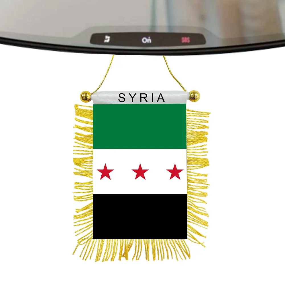 Double Sided Syria Mini Pennant with Suction Cup Luxurious Tassels Perfect for Car Decoration and National Pride