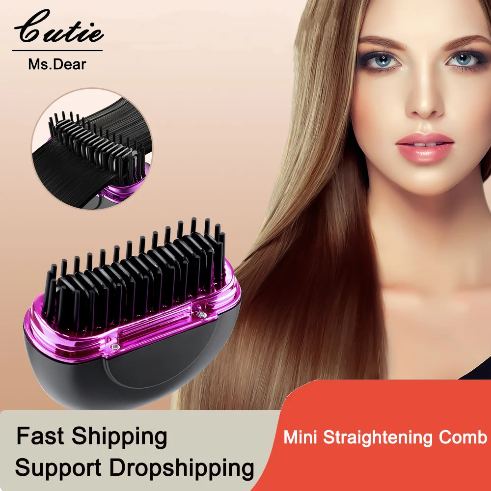 

Mini Hair Straightening Comb Wireless Hair Comb Anti-Scald Hair Straightener with 3 Temperature Adjustment Straightening Brush