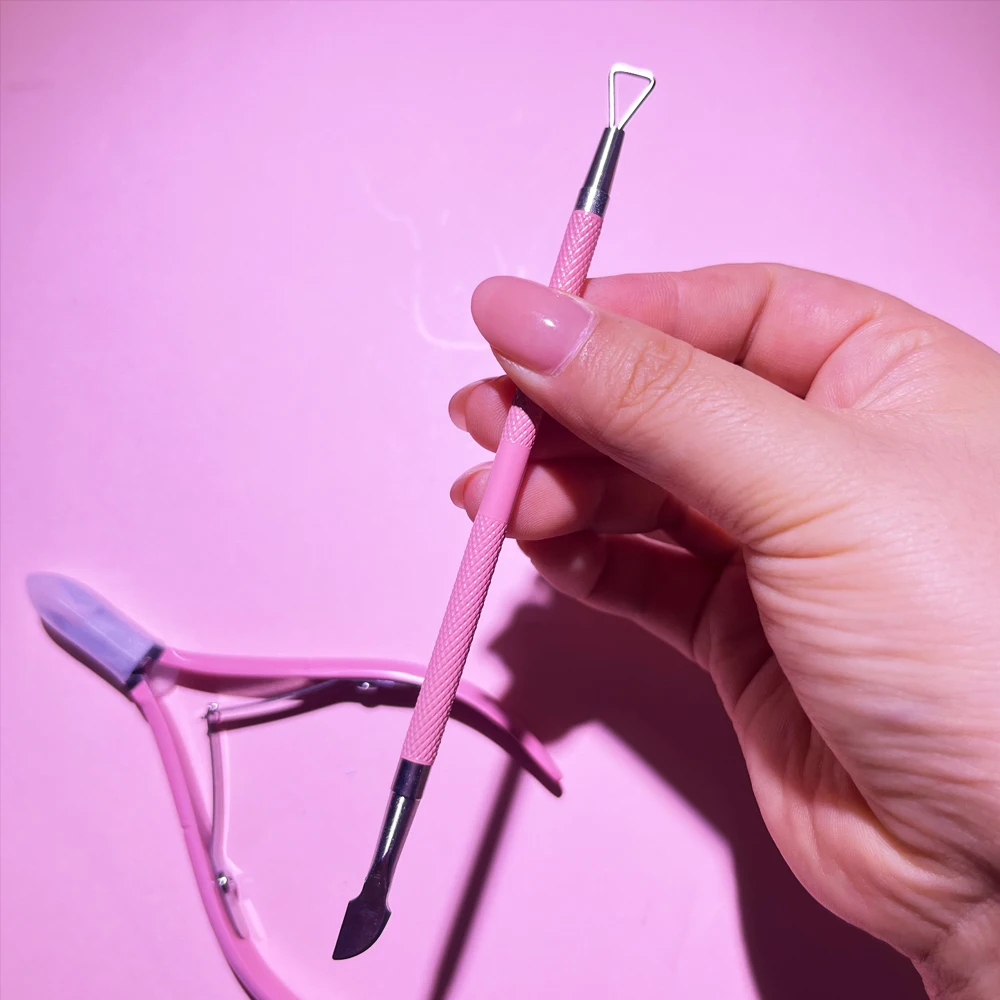 3 szt. Profesjonalne nożyczki do paznokci ze stali nierdzewnej, obcinaczki, odpychacz, klipsy, różowe, wielofunkcyjne zestawy narzędzi do manicure i pielęgnacji paznokci @%