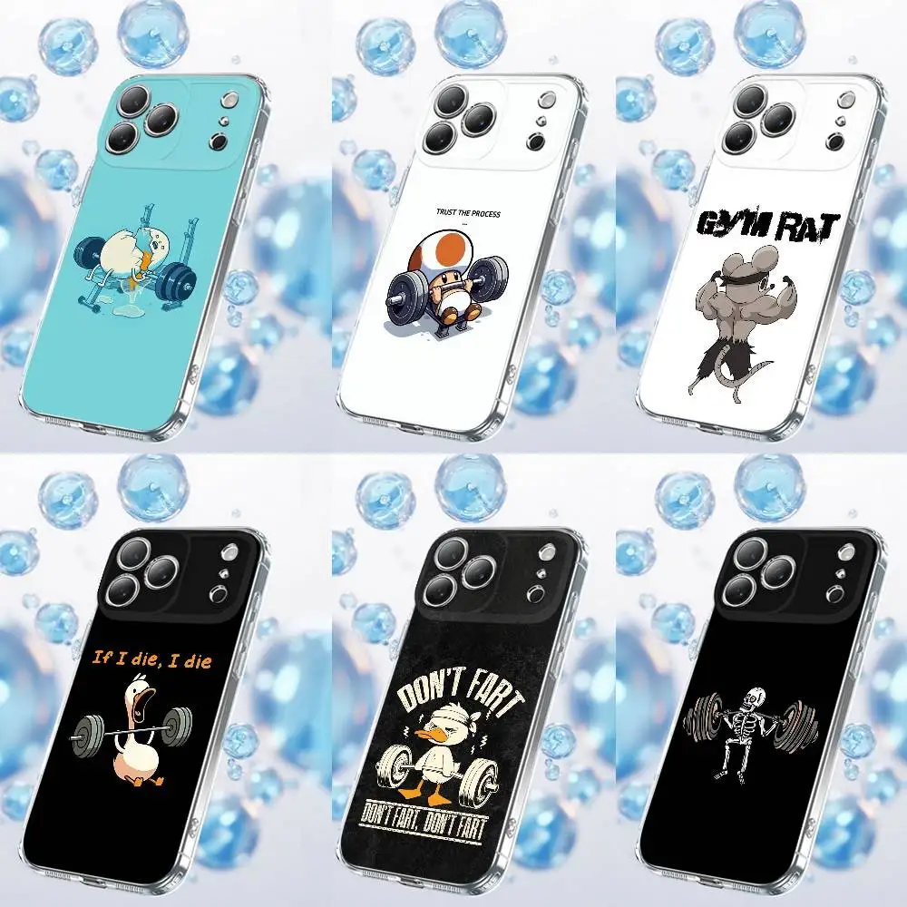 

Gym Fitness Cartoon Funny Phone Case For iPhone 17,16,15,14,13,12,11,Plus,Pro,Max,Plus,E,Air,Mini Transparent Cover