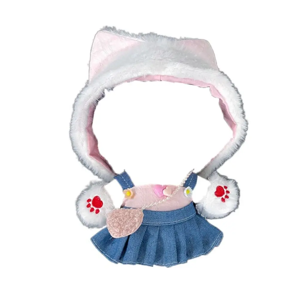 Ensemble d'oreilles de chat à la mode, robe en coton de 20cm, vêtements de bricolage, jupe de princesse, vêtements idole, rose, accessoires pour vêtements
