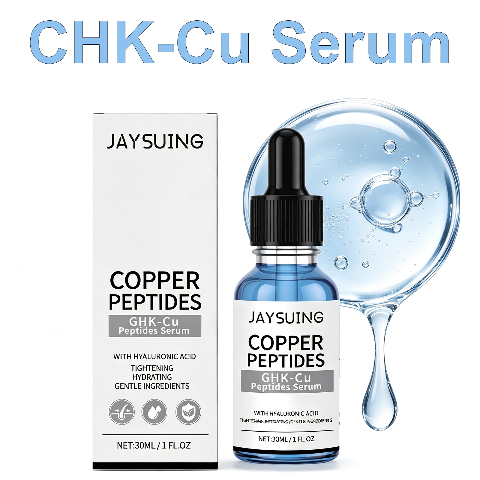 Esencia de Péptidos CHK-Cu de 30 ml, Suero Facial Hidratante, Reafirmante, Reduce las Líneas Finas, Ácido Hialurónico, Repara la Barrera Cutánea, Suavizante