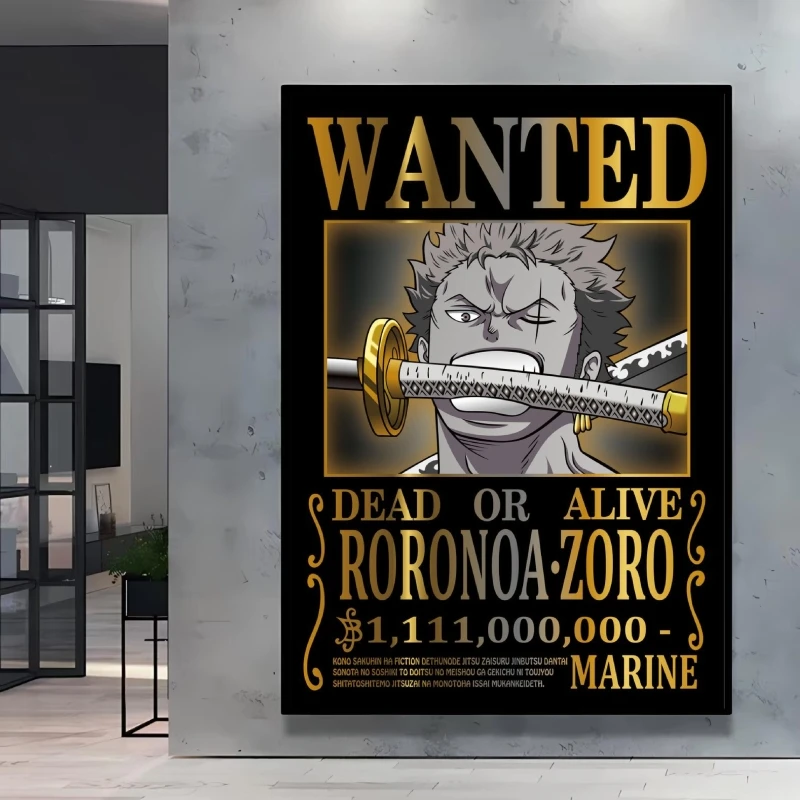 Canvas Printing One Piece Bounty Wanted Poster Luffy Zoro Home Decor Paintings Spray Printing Gifts Cartoon Character Picture view 3