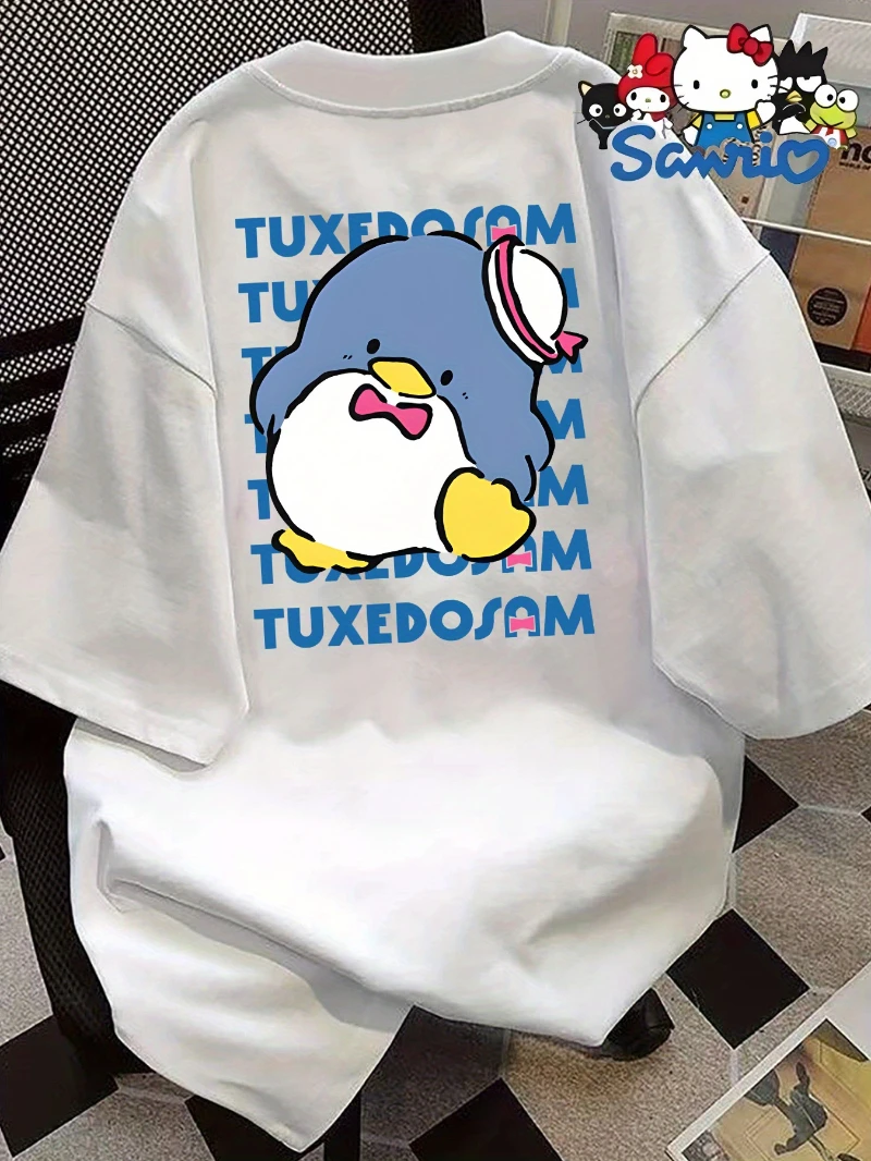 

Женская милая футболка с принтом пингвина в стиле аниме и круглым вырезом с короткими рукавами, подходит для весны и лета, повседневный топ