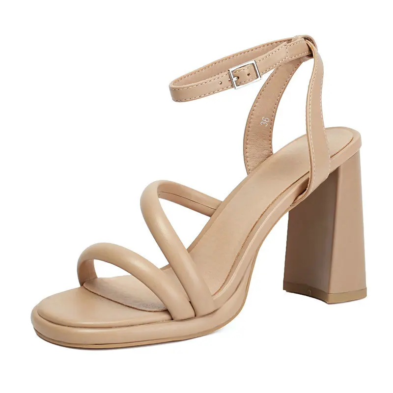 

Luxury Brand Bulky Classic Open Toe Nude Black Color Strap Women Summer Shoes Chunky Block High Heel Sandals for Wedding Bride