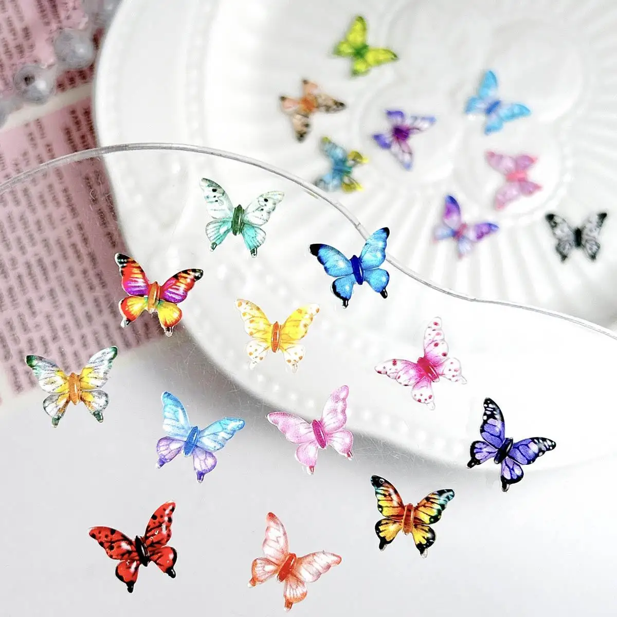 Random Mixed Colorful Butterfly Nail Charms Resin Cute Simulated Butterfly Nail Art Decorations Hair Clip DIY Craft Accessories