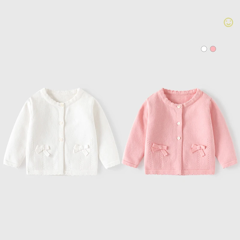 UNITIM Autumn Baby Girls Cardigan Knitted Cotton Solid Sweet Knotbow Soft Toddler Girls Coat 1-5 Years Kids Girls Sweaters