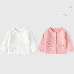 UNITIM Autumn Baby Girls Cardigan Knitted Cotton Solid Sweet Knotbow Soft Toddler Girls Coat 1-5 Years Kids Girls Sweaters