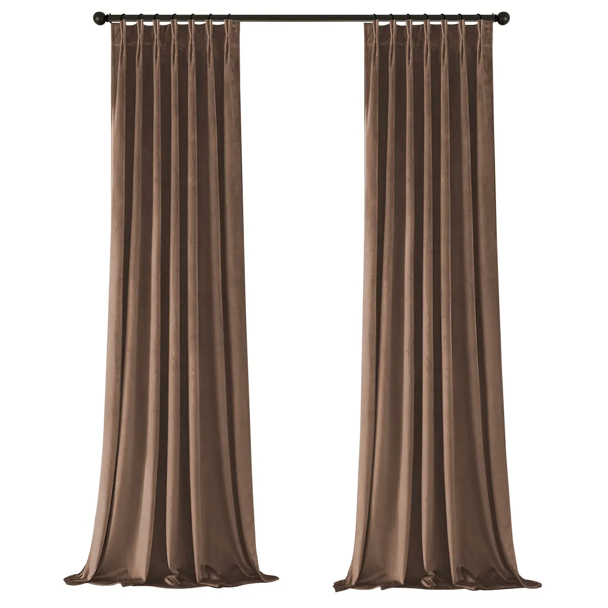 Chocolate Brown Velvet Pinch Pleat Curtains with Hook Tape, Heavy Drapes for Vintage Mid-Century Living Room