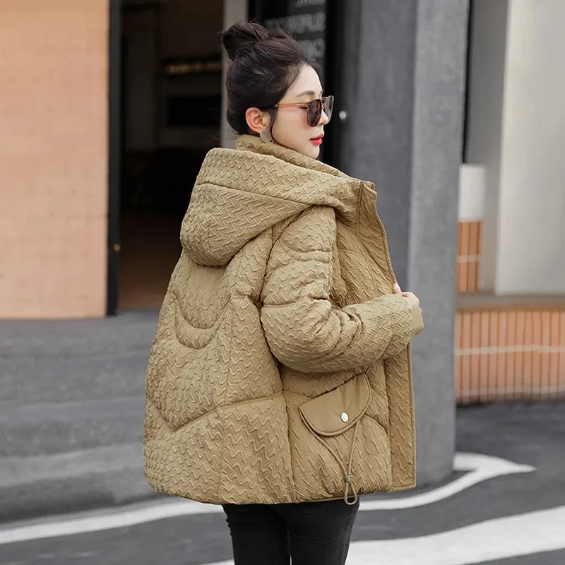 Korean Down Padded Jacket Female Winter Thick Warm Parkas Coat 2025 New Loose Short Hooded Winter Jacket Solid Female Outwear