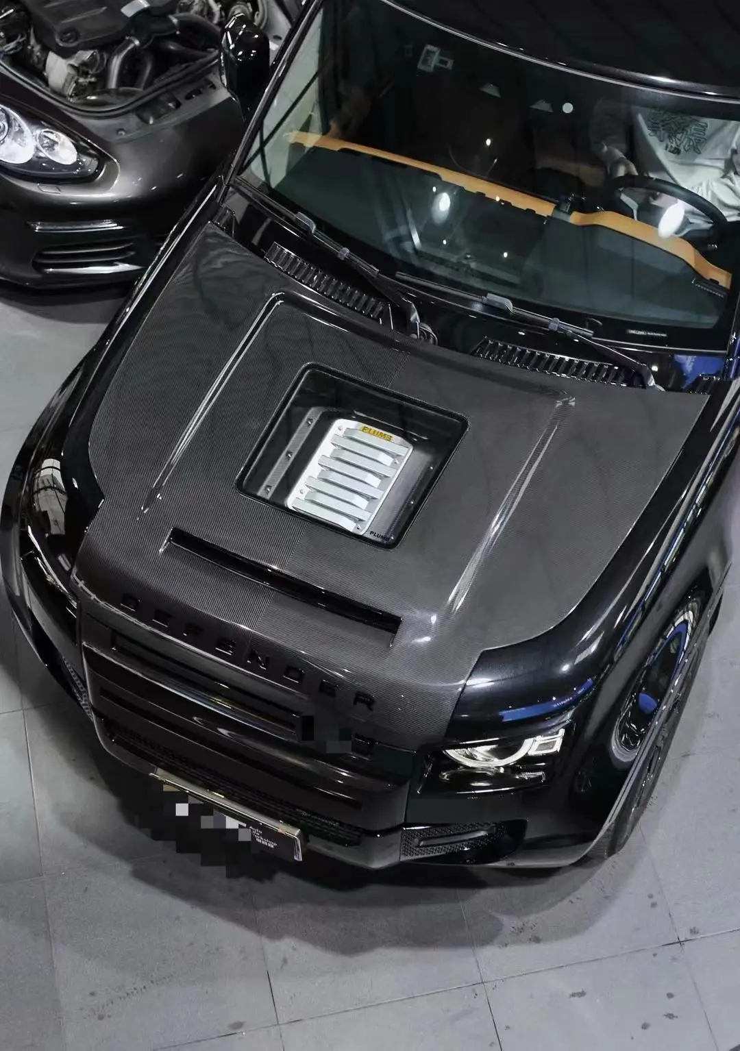 أغطية من ألياف الكربون الجافة لسيارة Land Rover Defender 2020- مع محرك بونيه على الطراز الزجاجي الشفاف #5