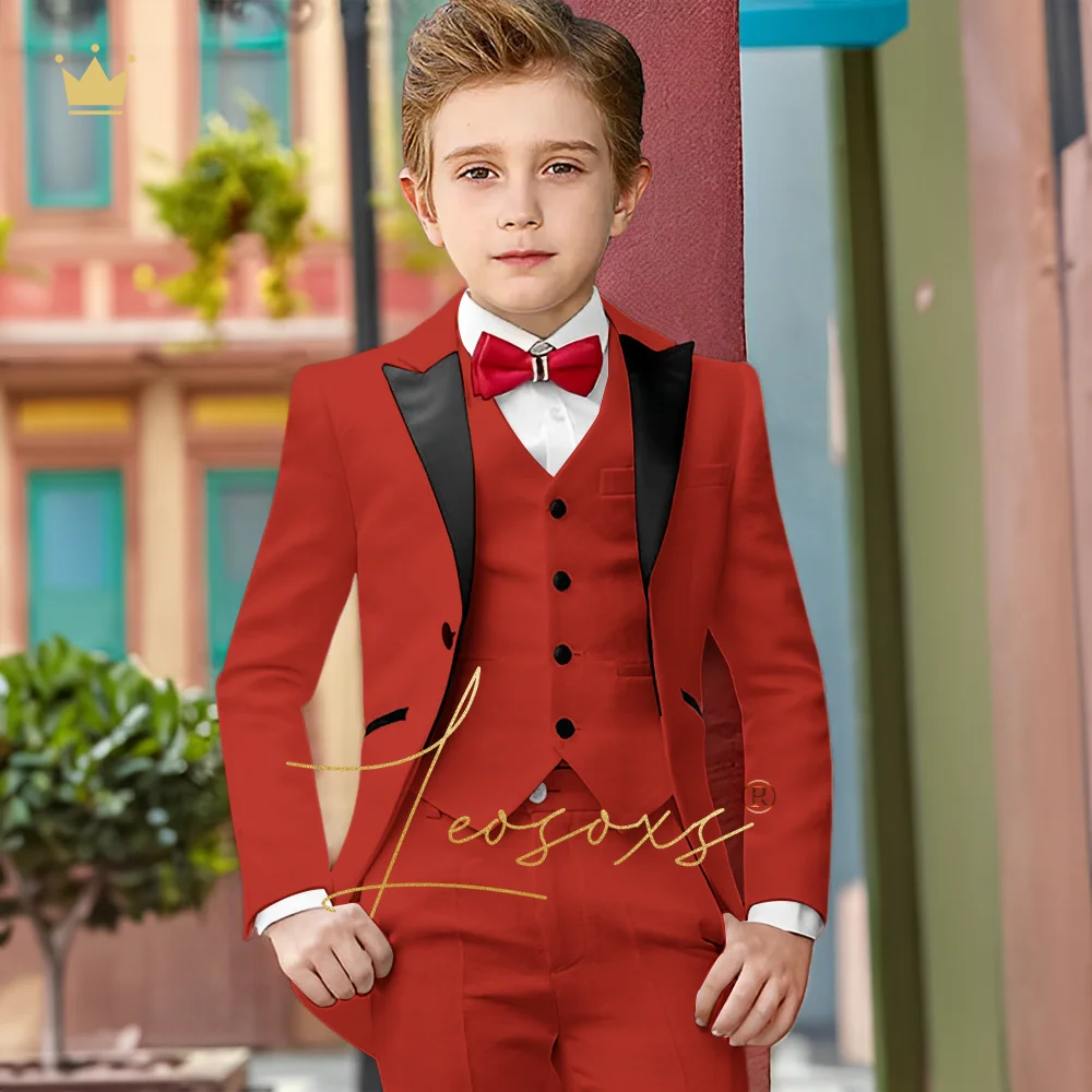 Children's tuxedo suit 3 piece suit, boy's long gun lapel suit tuxedo vest trousers suit custom wedding birthday party suit