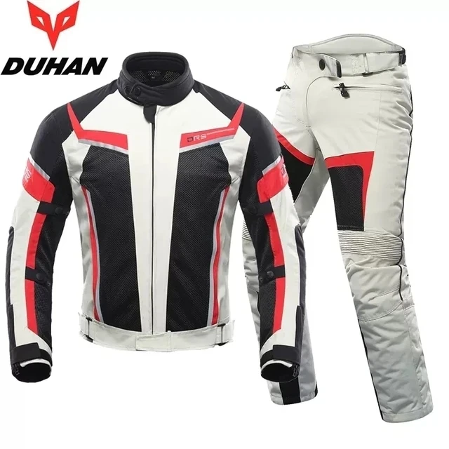 

DUHAN Summer Motorcycle Jacket Man Riding Jacket Motorcycle Pants Suit Breathable Mesh Jacket Moto Pants