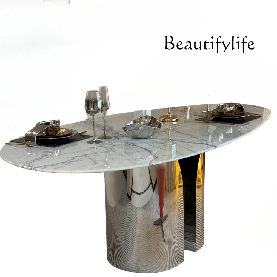 X Natural Fragrant Snow Plum Luxury Stone Dining Table Italian Light Luxury Water Drop Table Villa High-end Household Marble Tab