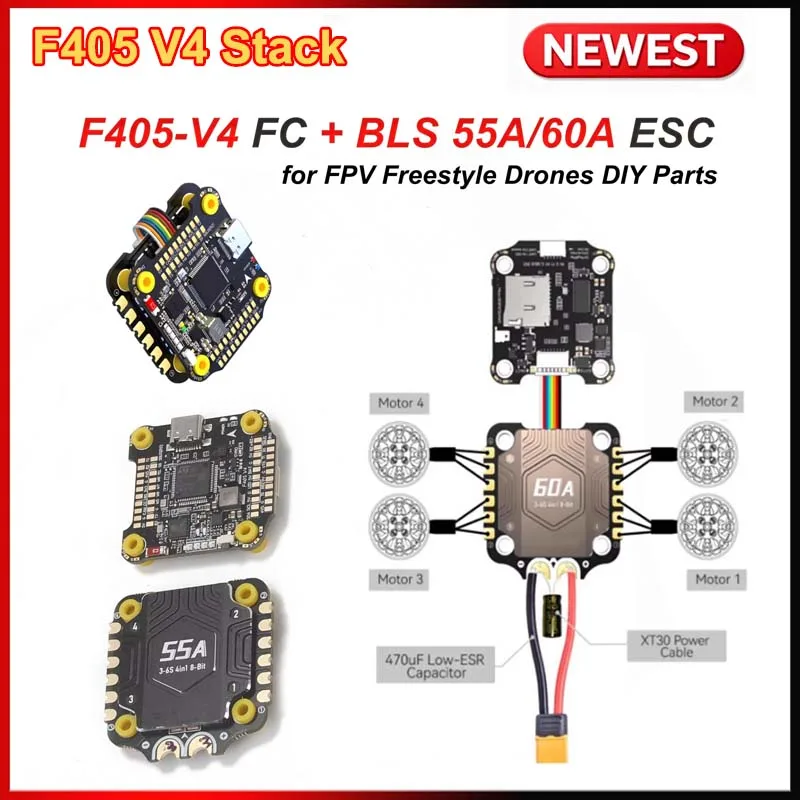

NEW F405 V4 Stack BLS 55/60A 4-in-1 ESC&FC 30X30 INAV Betaflight Configure Bluetooth 3-6S RC FPV 5-8 Inch Frame Drone DIY Parts