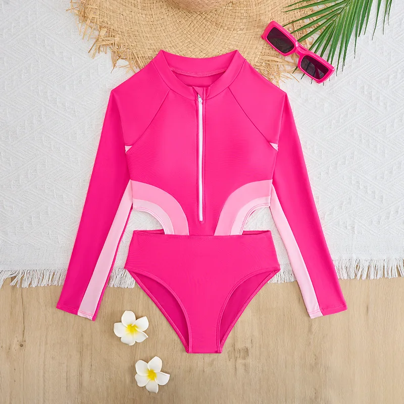 

Pink Girls One Piece Swimsuit 8-12 Year Kids Swim Suit Teenage Children's Swimwear 2024 Zipper Surfing Bathing Suits Beach Wear