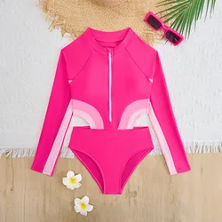 Pink Girls One Piece Swimsuit 8-12 Year Kids Swim Suit Teenage Children's Swimwear 2024 Zipper Surfing Bathing Suits Beach Wear