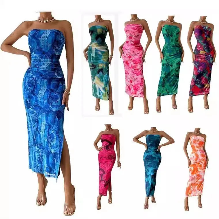 

Print Sleeve Slim Maxi Dress Women Slim Dresses 2024 Vacation Party Evening Robes