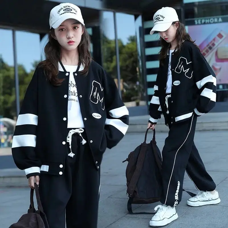 Girls Suits 2024 New Spring and Autumn Suit Junior High School Sports Coat Children Korean Version Loose Two-piece Set Clothes