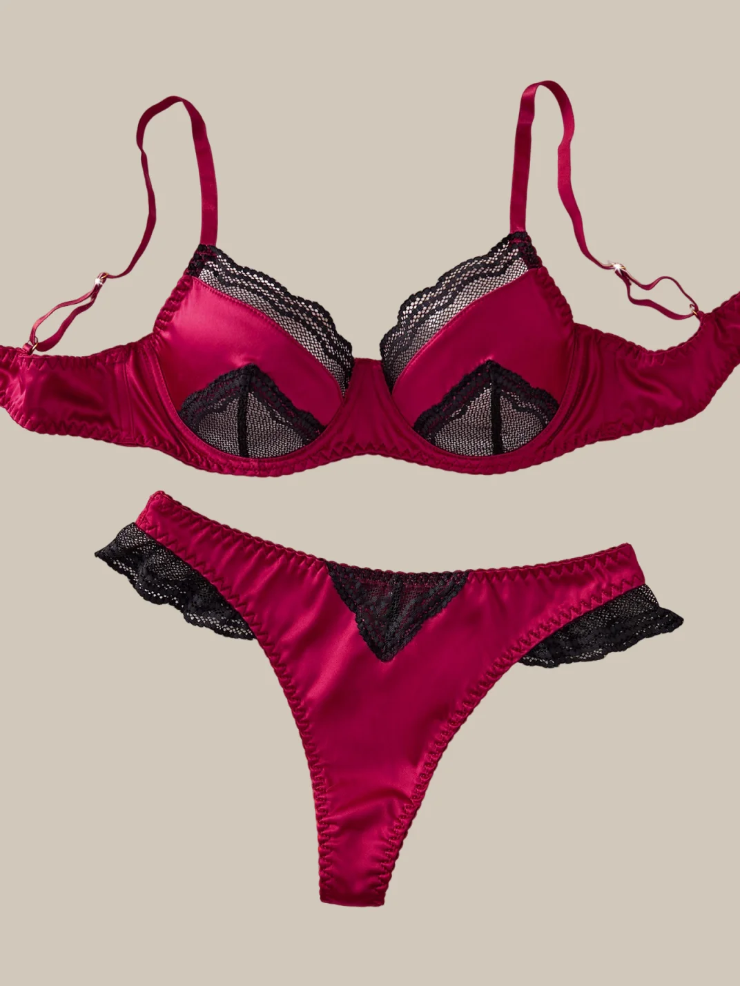 

Ellolace Satin Women's Lingerie Sets Elegant Lace Patchwork Contract Color Premium Bra Panty 2PC Exclusive Cougar Intimate Kit