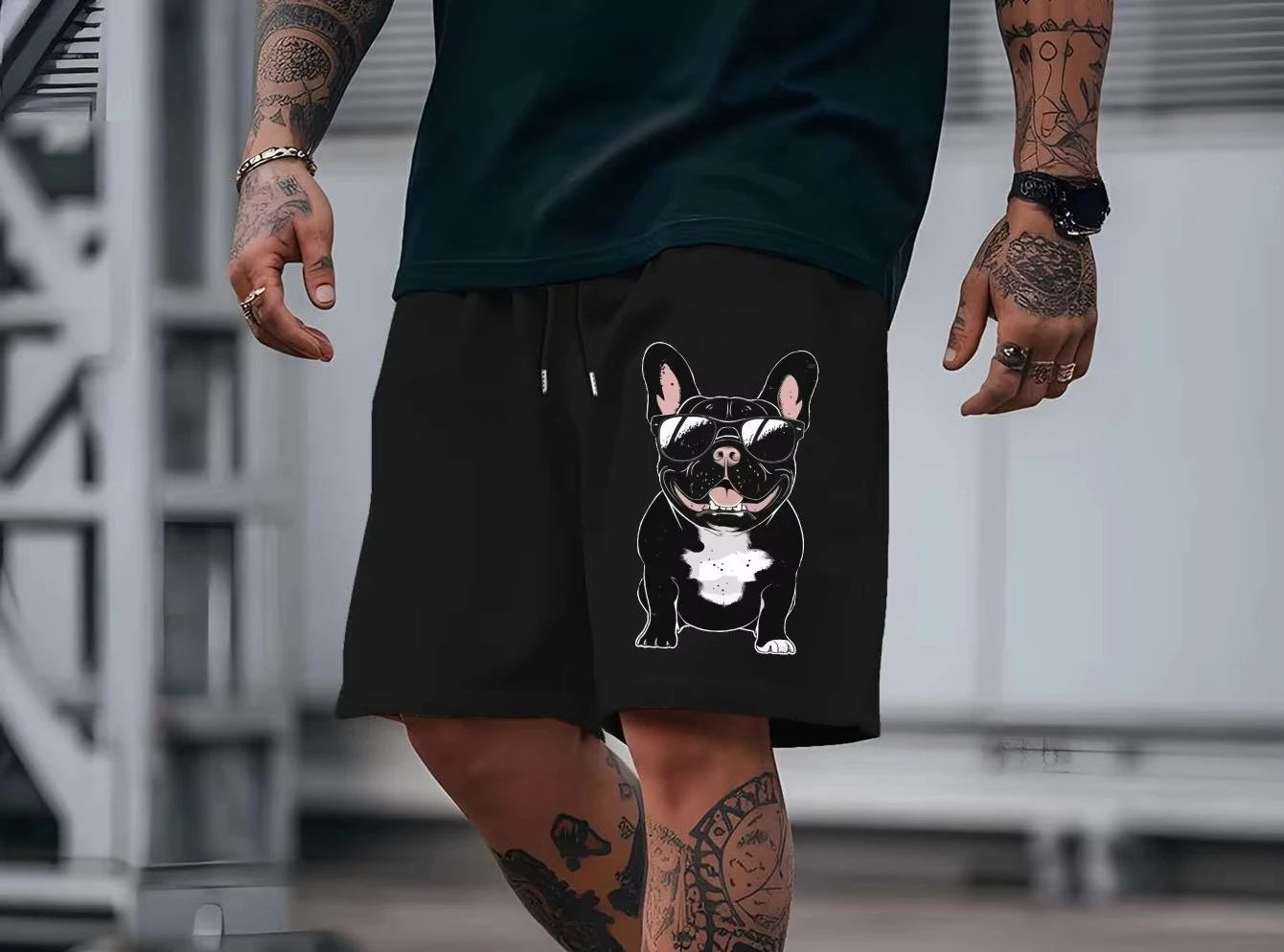 

Men's Men's Casual Summer Shorts with Cute French Bulldog Print Light Gray, Comfortable Stretch Fabric Stretch Shorts