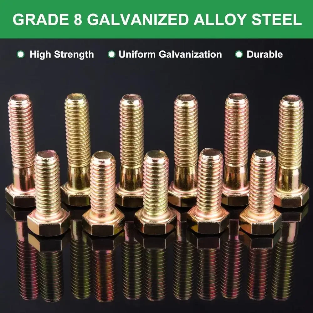 Grade 8 608pcs Bolts Nuts Washers Set Heavy Duty SAE Hex Fasteners Automotive Repairs Machinery Furniture DIY Projects