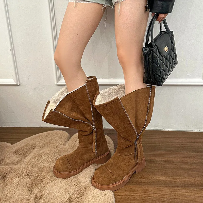 شتاء جديد جولة تو متجمد الصوف الجانب سستة منصة المضادة للانزلاق مقاومة للاهتراء أحذية طويلة الأحذية النسائية #1