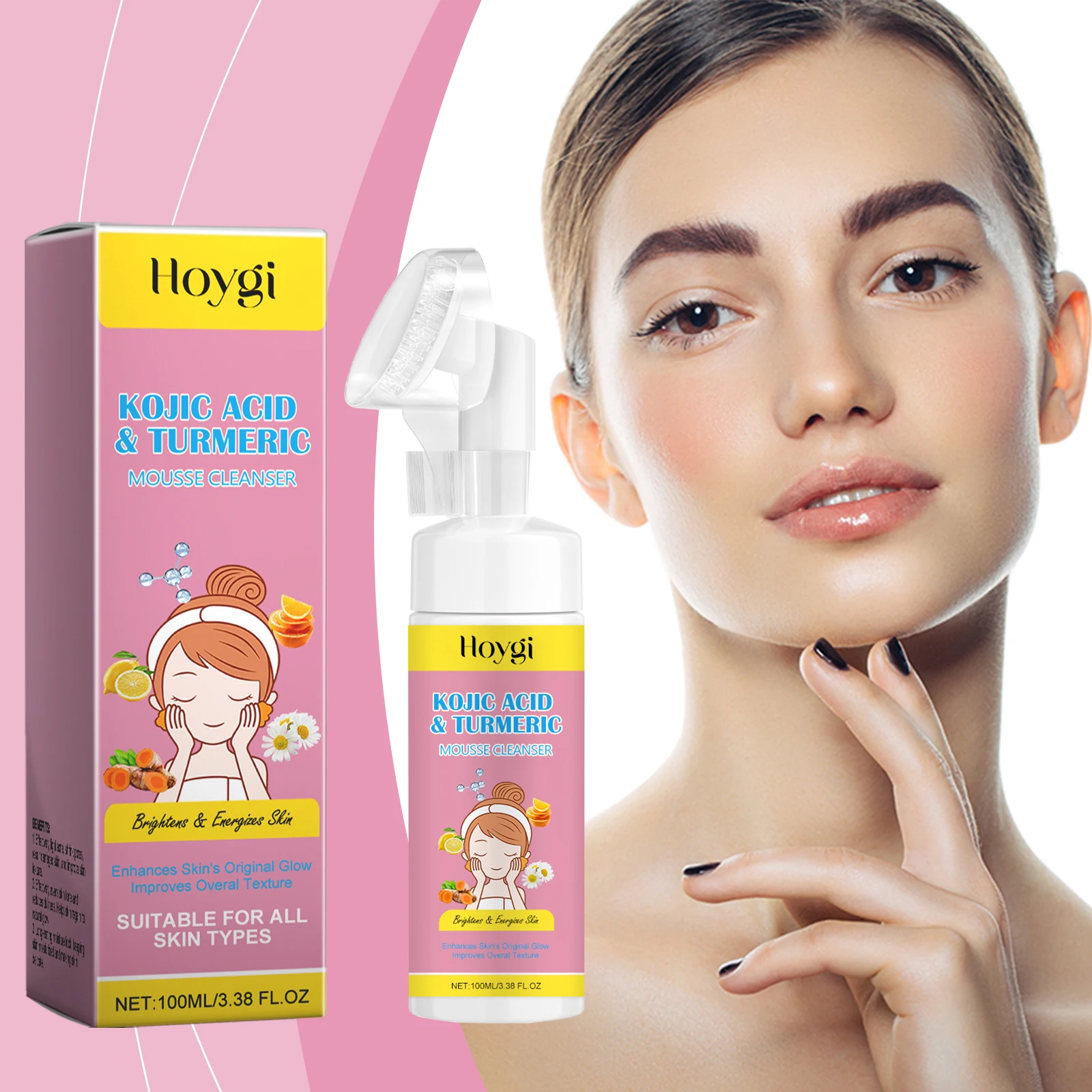 

Turmeric Face Cleanser Mousse, Kojic Acid Gentle Foaming Wash for Brightening, Moisturizing Refreshing Non-Drying