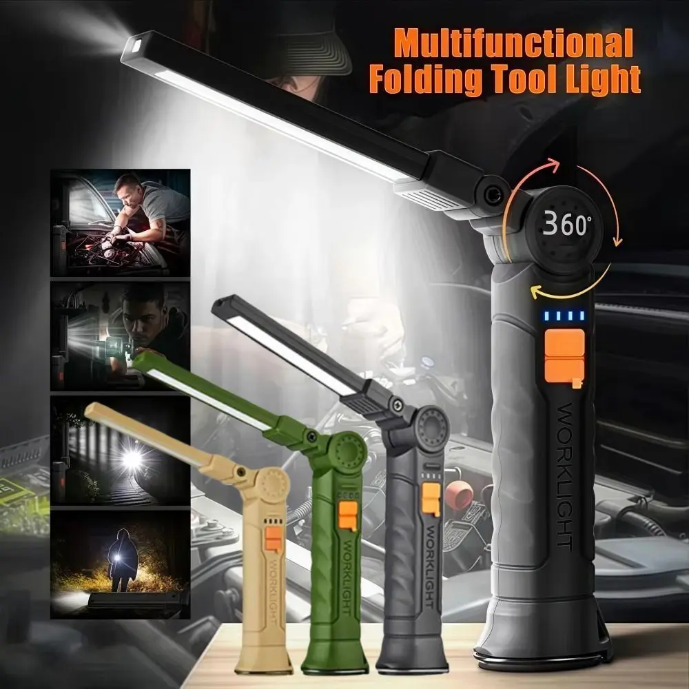 LED Flashlight Rechargeable Waterproof Work Light Strong Light with Magnet & Hook Handheld Searchlight