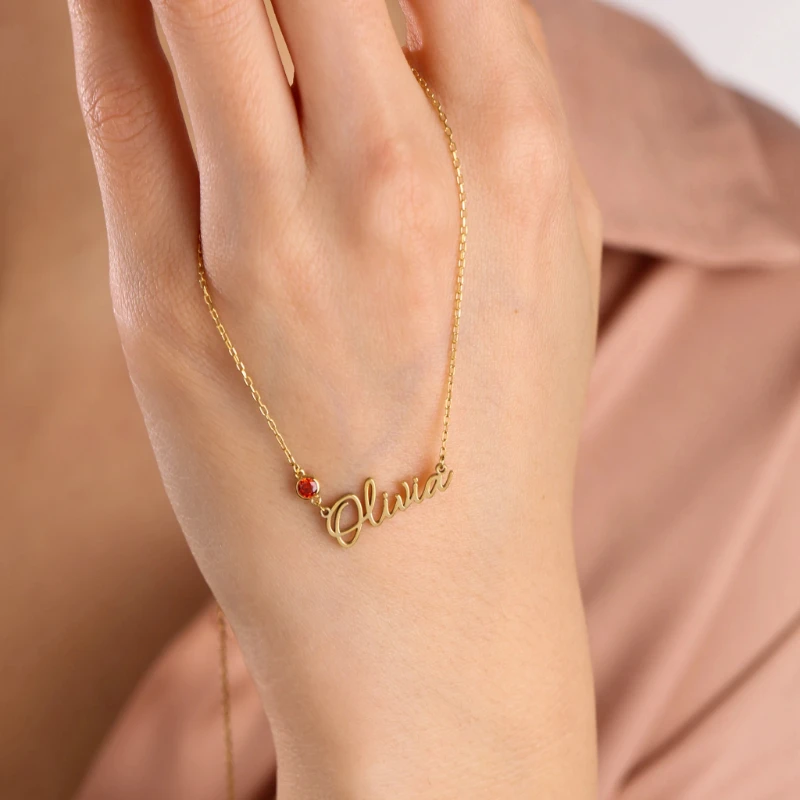 Customized Birthstone Name Necklace Stainless Steel Name Necklace Exquisite Jewelry Gift Birthstone Jewelry for Her