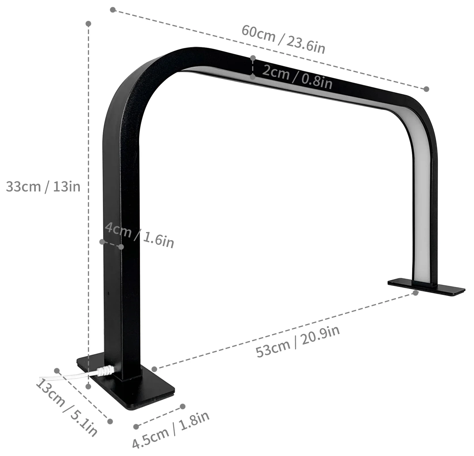 23.6in U-Shaped Half Moon Light for Nail Desk Touch Switch Dimmable Nail Tech Manicure Art Task Light Half Moon LED Desk Lamp