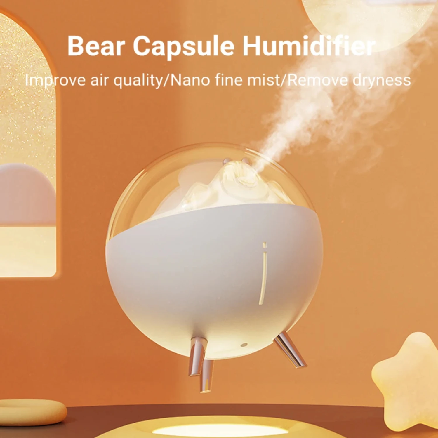 NEW - Quiet and Modern 260ml Space Air Humidifier with Ultrasonic Technology and LED Lamp for Bedroom, Office, Home Use - Stylis