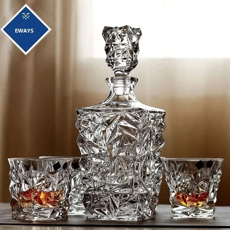 -Crystal Glass Bottle, Wine Decanter, Whiskey, Liqour Pourer, Home Bar Vodka Beer Bottle Jar, JR