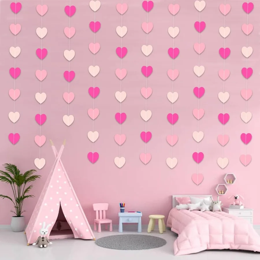 Zwiebeco 52Ft الوردي قلوب جارلاند الرايات راية معلقة ورقة غاسل لاستحمام الطفل عيد ميلاد المشاركة الزفاف الزفاف الدجاجة #5