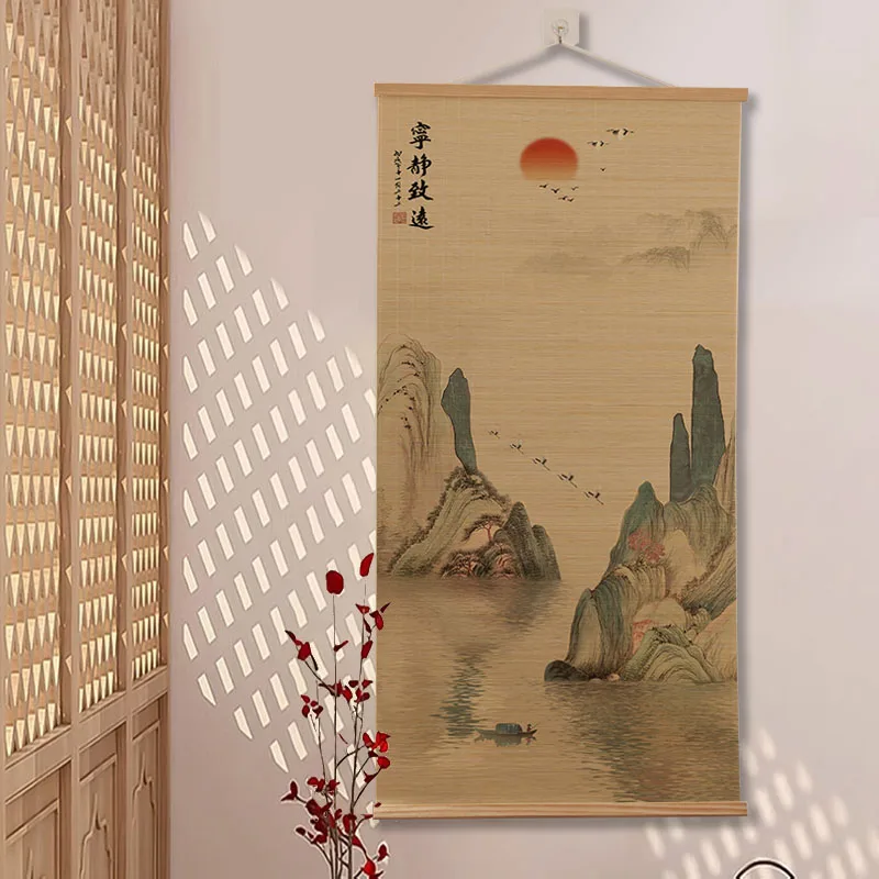 Paintings Hong Yun Dang Tou Bamboo Scroll Wall Art Chinese Landscape Feng Shui for Living Room Entryway Zen Sanctuary
